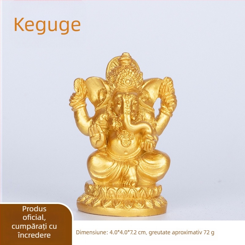 Statuetă din rășină, lucrată manual, cu Ganesh, zeul hindus al bogăției, decor pentru hol.