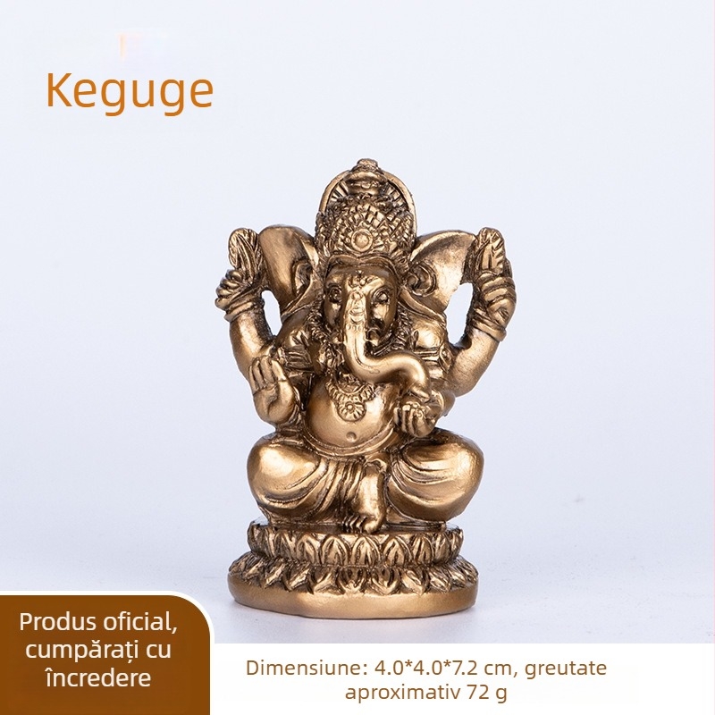 Statuetă din rășină, lucrată manual, cu Ganesh, zeul hindus al bogăției, decor pentru hol.