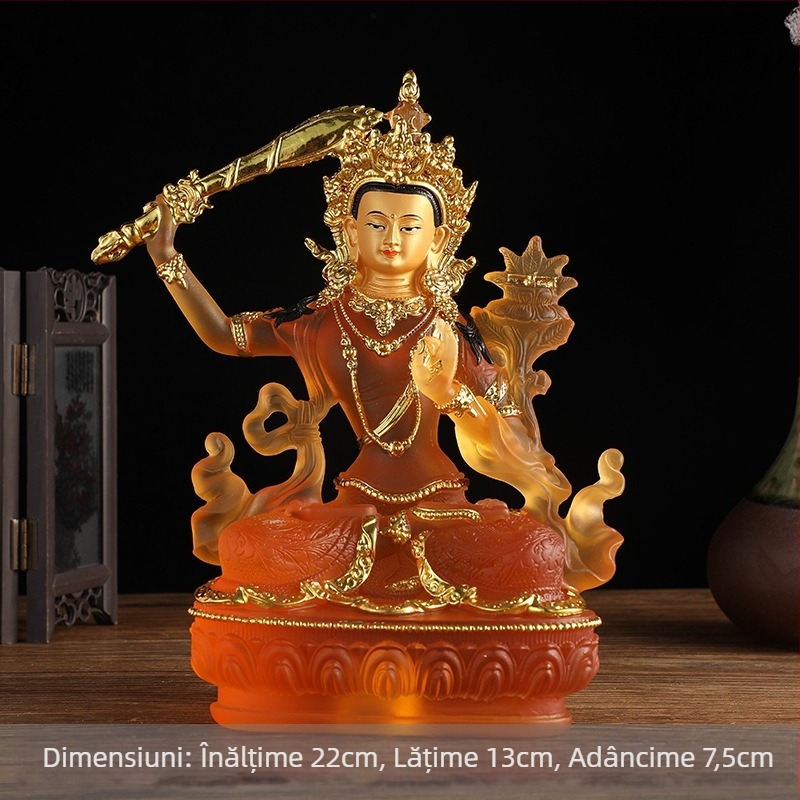 Statuie Manjushri Bodhisattva din Liuli sticlă pentru altarul de acasă și decorul sufrageriei