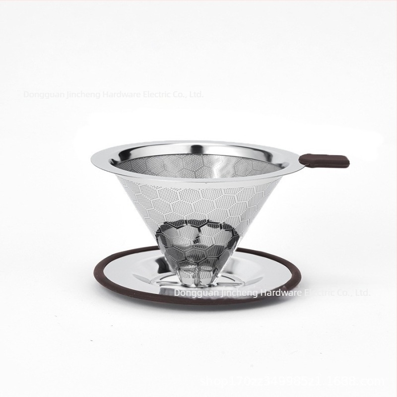 Jinchen Filtru de cafea din oțel inoxidabil V60, cu bază din silicon – filtru de picurare reutilizabil, fără filtre de hârtie, plasă 300/600