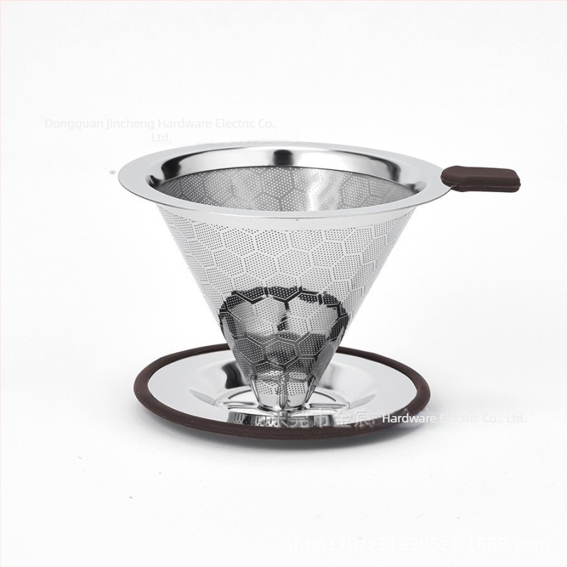 Jinchen Filtru de cafea din oțel inoxidabil V60, cu bază din silicon – filtru de picurare reutilizabil, fără filtre de hârtie, plasă 300/600