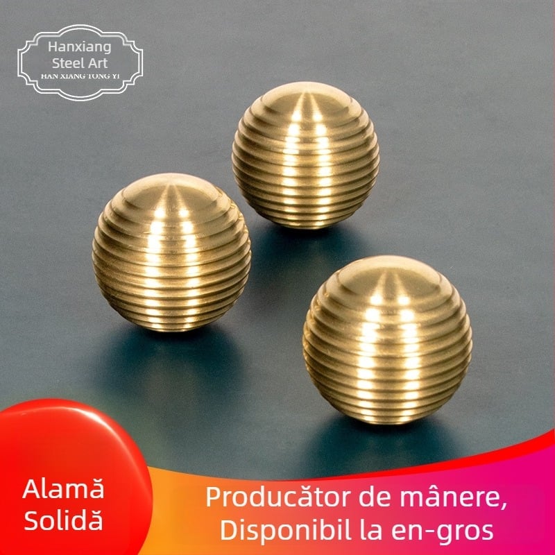 Hanxiang HK0001 Mâner sferic din alamă, stil Nordic minimalist, finisaj auriu, pentru dulapuri, sertare și spații de garderobă