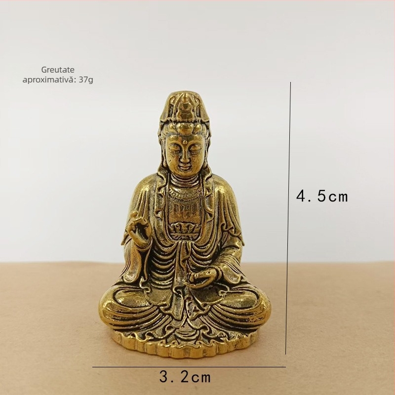 Statuetă din cupru Guanyin Bodhisattva și Buddha-ul Medic, decor mic pentru birou