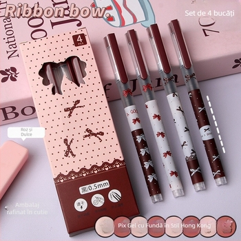 Set stilou gel cu desene animate, vârf 0,5 mm, uscare rapidă, cerneală neagră netedă