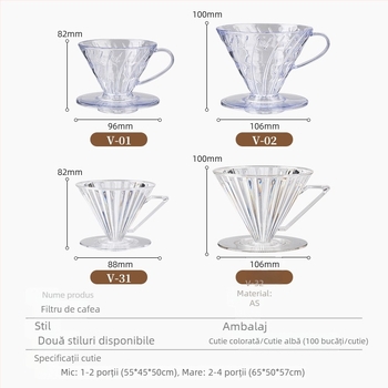În stoc: filtru de cafea din plastic, cană de cafea transparentă, conică pentru turnare în comun