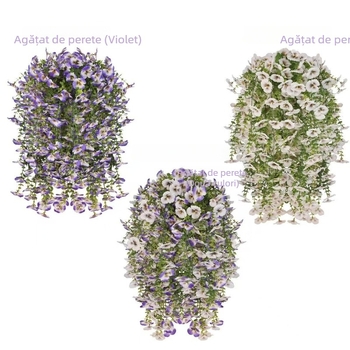 Plantă artificială de perete cu eucalipt, pansy și viță de dimineață pentru decorul casei