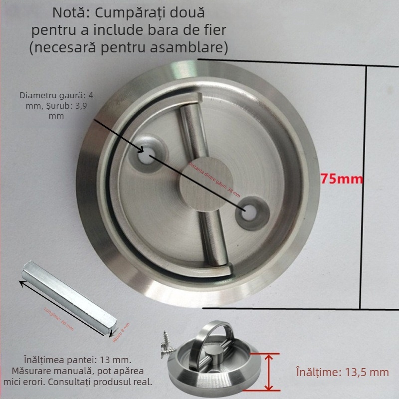Mâner din oțel inoxidabil 304, montaj ascuns, rotund, fără găuri, pentru uși ascunse și pereți