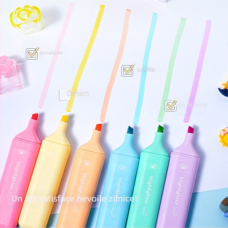 Odeme pix fluorescent în formă de labă de pisică, protecție pentru ochi, desen animat drăguț, design premium, vârf înclinat în nuanțe macaron