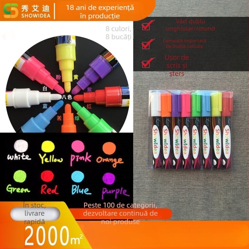 Tablă neagră LED mini pentru mesaje scrise de mână, cu vârf dublu — cretă lichidă colorată pe bază de apă, fără praf