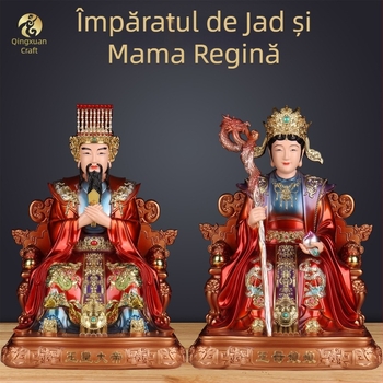 Statui ale Împăratului de Jad și ale Reginei‑Mamă pentru altarul de acasă, figuri budiste din rășină