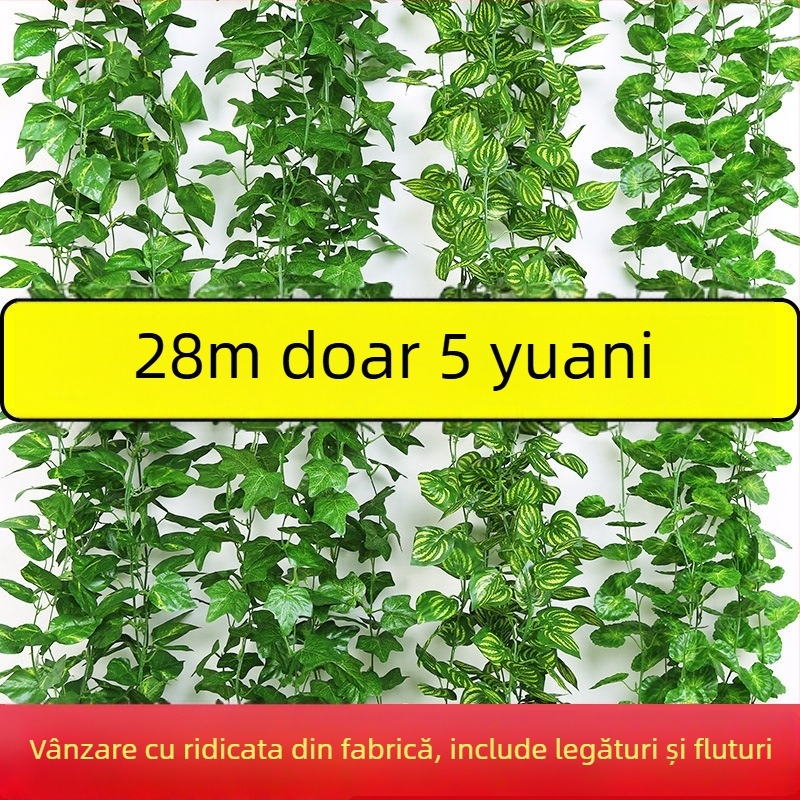 Frunze artificiale pothos, vițe verzi, cu flori din plastic, pentru camuflarea unității de aer condiționat