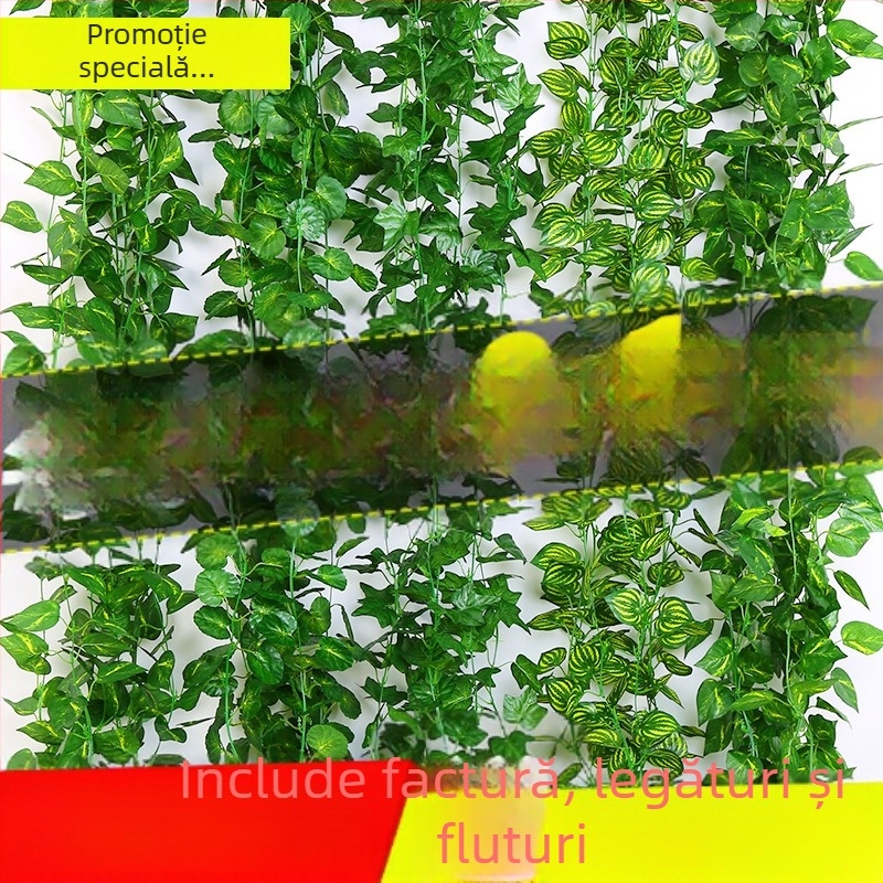 Frunze artificiale pothos, vițe verzi, cu flori din plastic, pentru camuflarea unității de aer condiționat