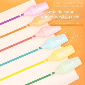 Set nou de markeri fluorescenți, 6 culori, prietenoși cu ochii, pentru elevi – rechizite moderne pentru notițe și desene