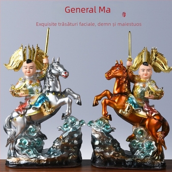 Statuie din rășină a Generalului pe cal, pereche de figuri galbene de cai pentru decor casnic