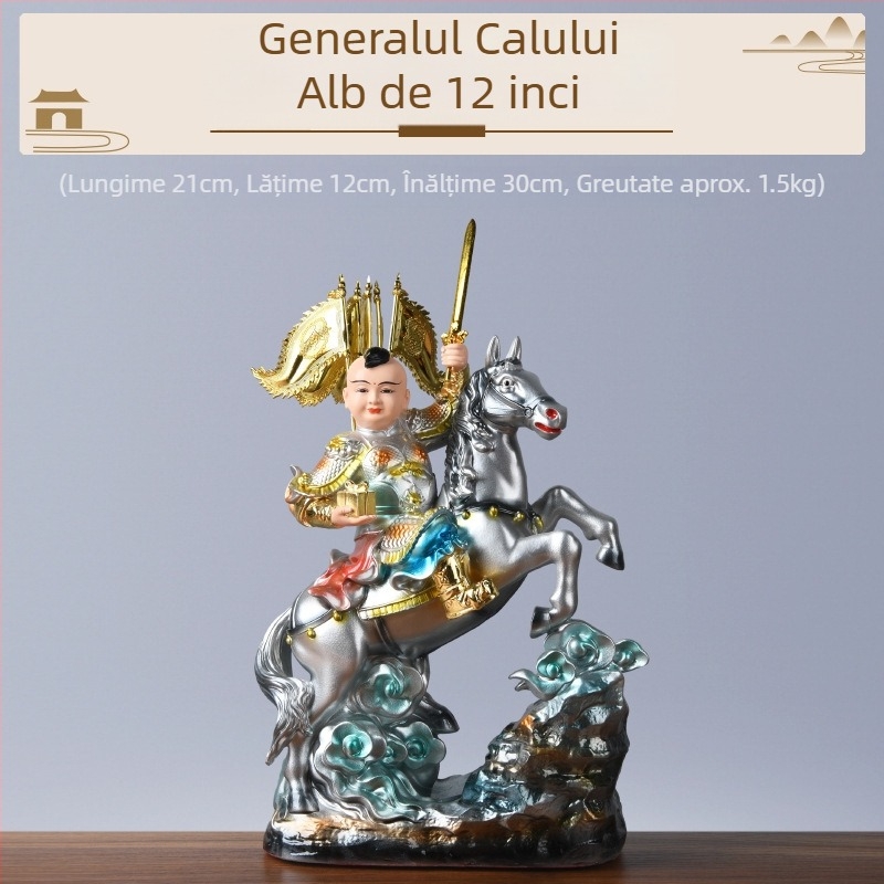 Statuie din rășină a Generalului pe cal, pereche de figuri galbene de cai pentru decor casnic