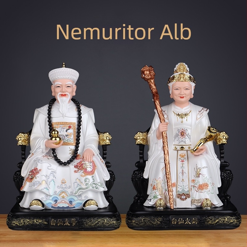 Statuie din rășină a bunicului și bunicii albe pentru altarul de acasă, lucrată manual, ornament de protecție pentru cele șase mari familii