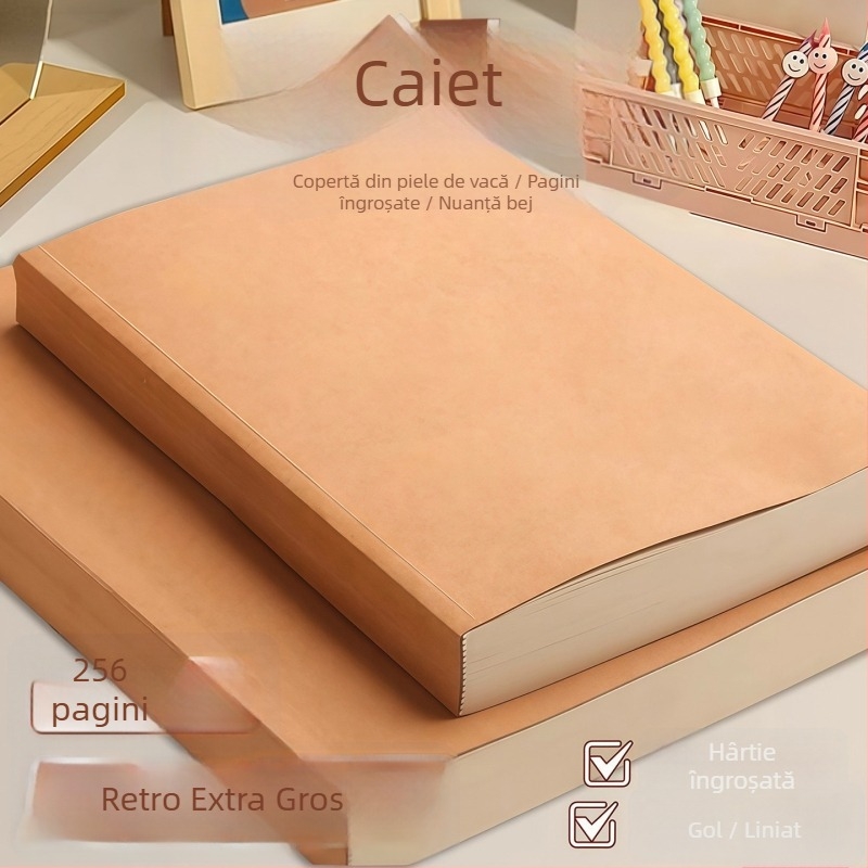 Caiet vintage din hârtie kraft, caiet gol, simplu, format A5, pagini cu linii groase