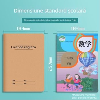 Caiet de teme la engleză pentru clasele 3-6, 16K, mare, copertă din piele de vită, format A5, ediție îngroșată