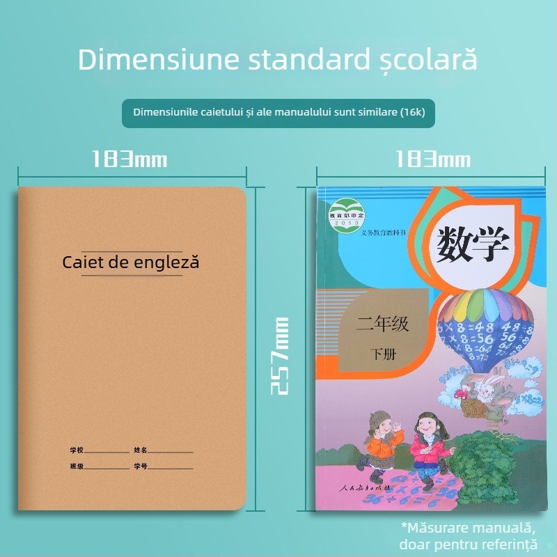 Caiet de teme la engleză pentru clasele 3-6, 16K, mare, copertă din piele de vită, format A5, ediție îngroșată