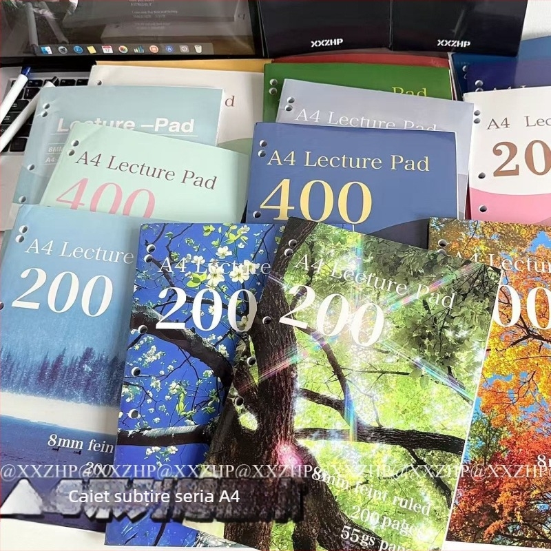 Caiet minimalist pentru elevi, 200 de pagini, 55 gsm, ultra-subțire, pentru notare și exerciții
