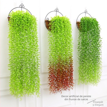 Viță decorativă artificială cu frunze din plastic pentru agățare pe perete în interior, flori artificiale și plante verzi, cu coș suspendat