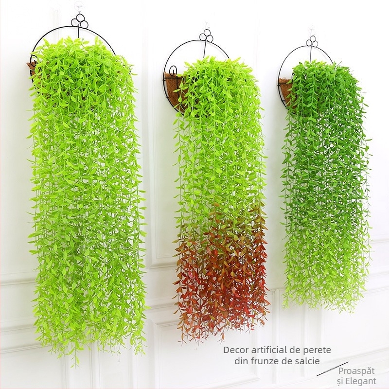 Viță decorativă artificială cu frunze din plastic pentru agățare pe perete în interior, flori artificiale și plante verzi, cu coș suspendat