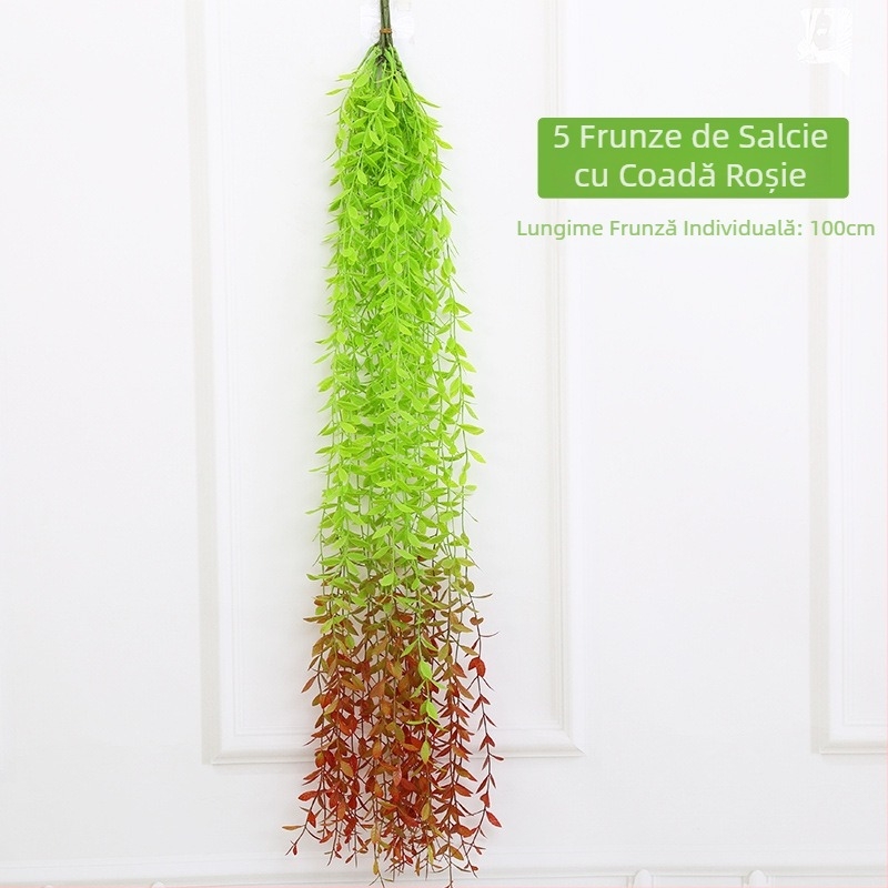 Viță decorativă artificială cu frunze din plastic pentru agățare pe perete în interior, flori artificiale și plante verzi, cu coș suspendat