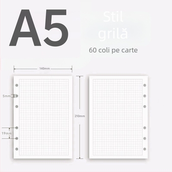Pagini interioare de reîncărcare A5, cu 6 găuri, liniate, hârtie groasă pentru schițe, 60 de foi