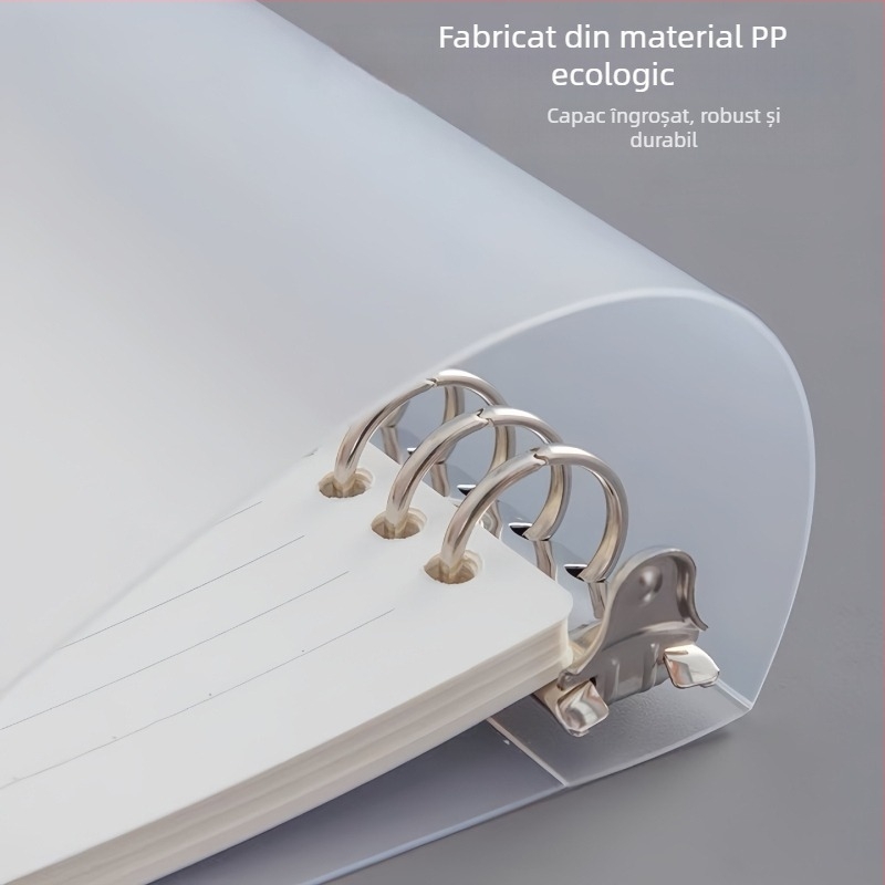 Caiet cu clips metalice, husă PP mată, format A5, pagini cu grilă și linii orizontale, nucleu de înlocuire pentru spirală