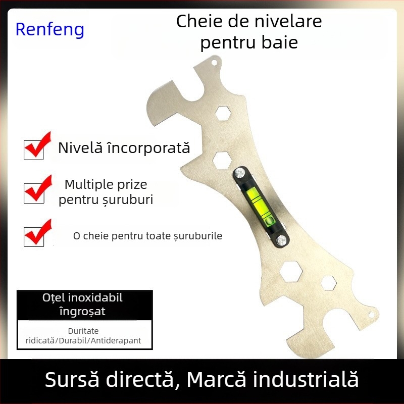 Nivel pentru duș cu cheie hexagonală, șurub cu picior curbat din oțel inox, nivel din oțel inox, accesorii de instalare pentru baie