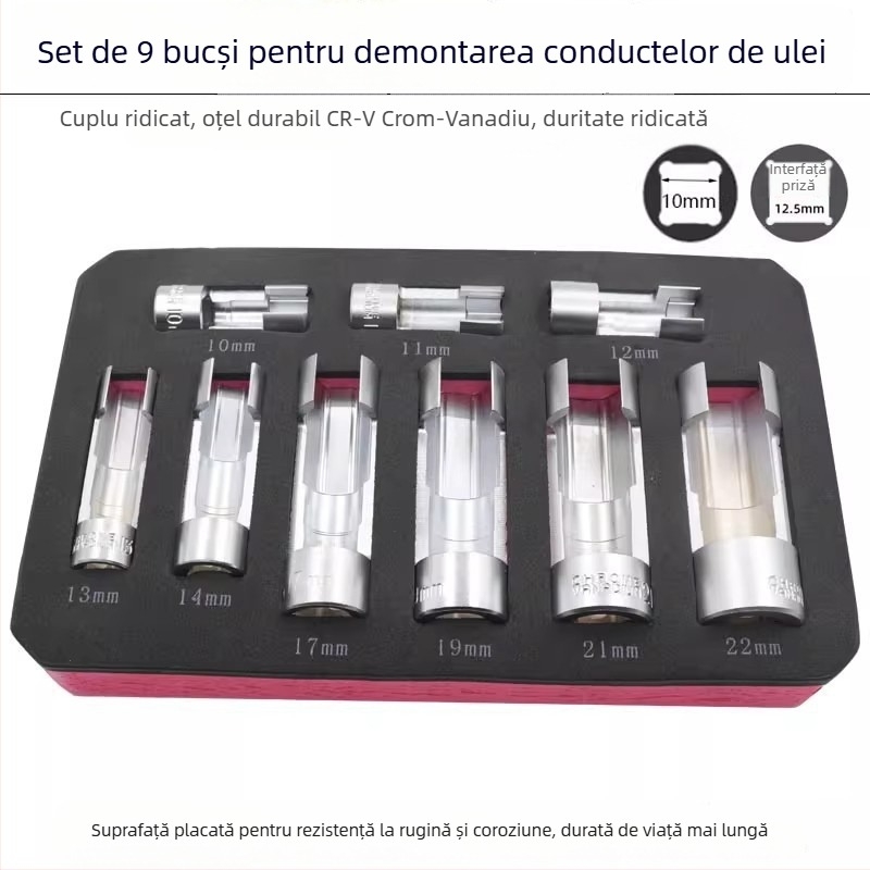 Set de 9 piese pentru demontarea conductei de combustibil, cheie pentru senzorul de oxigen, trusă de instrumente pentru repararea conductelor de combustibil