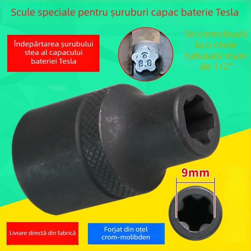 Unealtă de demontare a șuruburilor capacului bateriei Tesla, cheie EP cu floare de cinci/șase, soclu tip E cu dinți mari