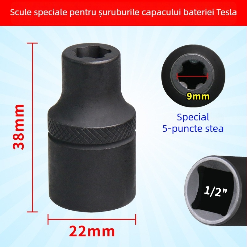 Unealtă de demontare a șuruburilor capacului bateriei Tesla, cheie EP cu floare de cinci/șase, soclu tip E cu dinți mari