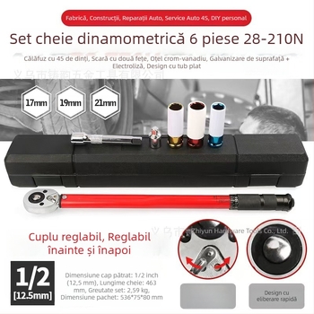 Cheie dinamometrică pentru anvelope auto, 28-210N, cu cap clichet