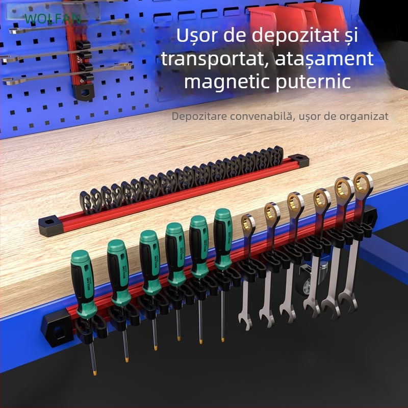 Raft magnetic din aliaj de aluminiu – organizator pentru șurubelnițe, chei și clești