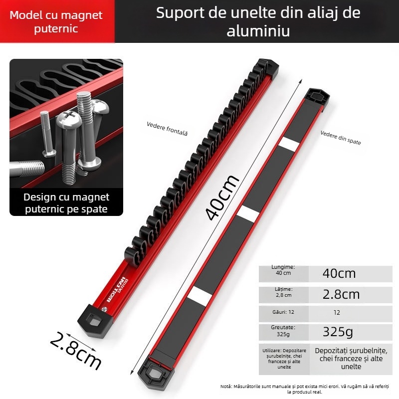 Raft magnetic din aliaj de aluminiu – organizator pentru șurubelnițe, chei și clești