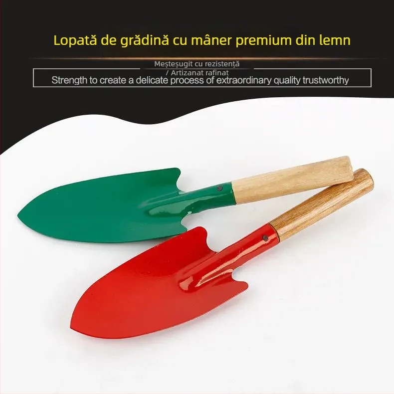Lopată mică de grădină cu mâner din lemn pentru flori și legume – unealtă de grădinărit multifuncțională