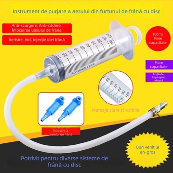 Kit de service pentru frânele cu disc ale unui motociclet electric: seringă pentru umplerea lichidului de frână, conductă de ulei și pompă pentru aerisirea sistemului