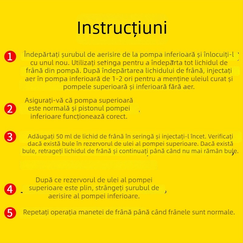 Kit de service pentru frânele cu disc ale unui motociclet electric: seringă pentru umplerea lichidului de frână, conductă de ulei și pompă pentru aerisirea sistemului
