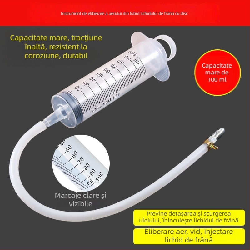 Kit de service pentru frânele cu disc ale unui motociclet electric: seringă pentru umplerea lichidului de frână, conductă de ulei și pompă pentru aerisirea sistemului