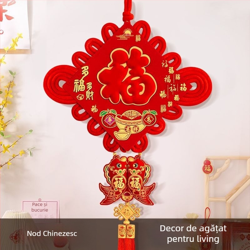Pandantiv norocos din nod chinezesc, mare pentru living, nodul păcii pentru hol, decor pentru casă nouă, Festivalul Primăverii
