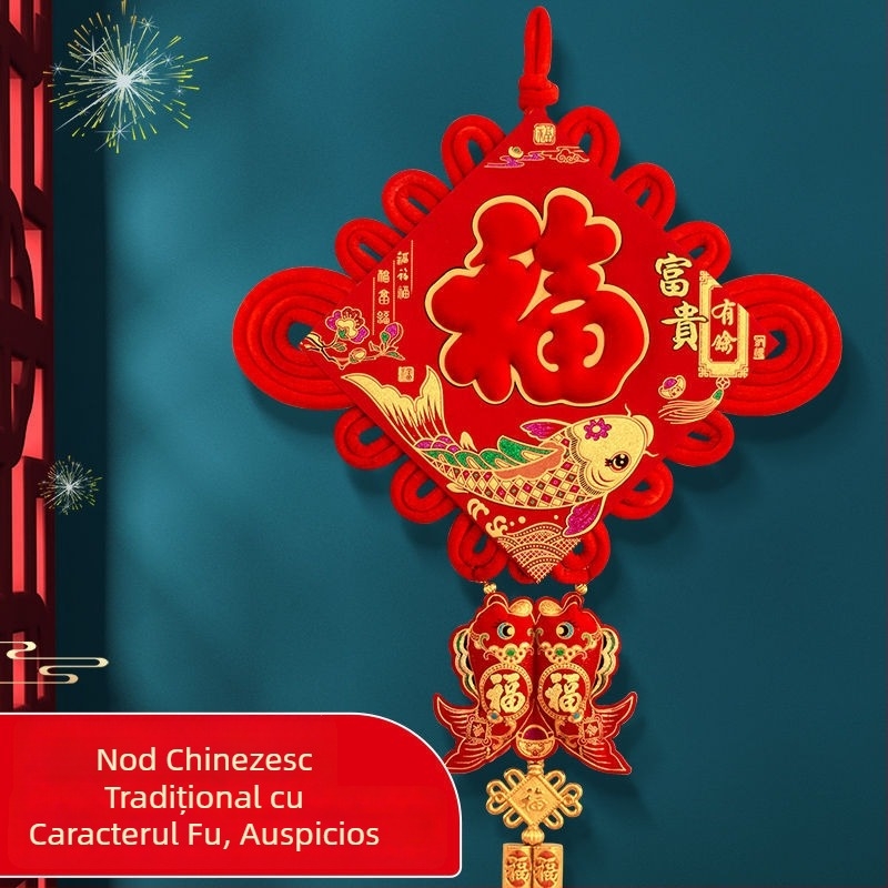 Pandantiv norocos din nod chinezesc, mare pentru living, nodul păcii pentru hol, decor pentru casă nouă, Festivalul Primăverii