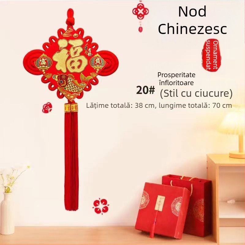Pandantiv norocos din nod chinezesc, mare pentru living, nodul păcii pentru hol, decor pentru casă nouă, Festivalul Primăverii