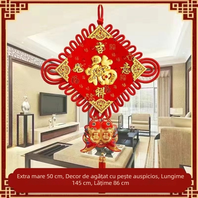 Pandantiv norocos din nod chinezesc, mare pentru living, nodul păcii pentru hol, decor pentru casă nouă, Festivalul Primăverii