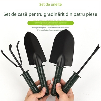 Set de unelte de grădină, patru piese, cu mânere din plastic și oțel inoxidabil