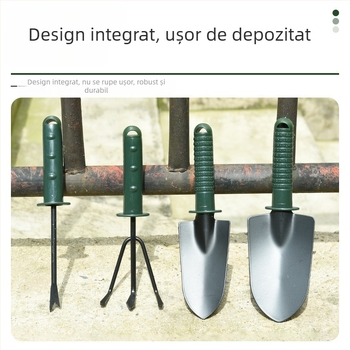 Set de unelte de grădină, patru piese, cu mânere din plastic și oțel inoxidabil