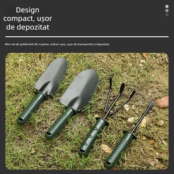 Set de unelte de grădină, patru piese, cu mânere din plastic și oțel inoxidabil