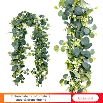 Viță artificială de eucalipt cu frunze de ratan pentru decor interior pe perete, decor de nuntă
