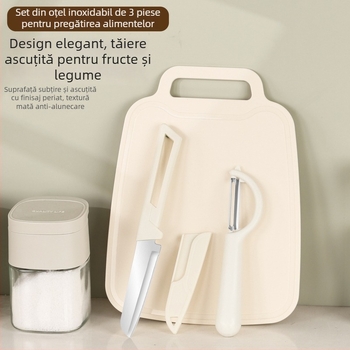 Set de trei piese cu cuțite de bucătărie și tocător, tocător 2-în-1 și cuțit pentru fructe