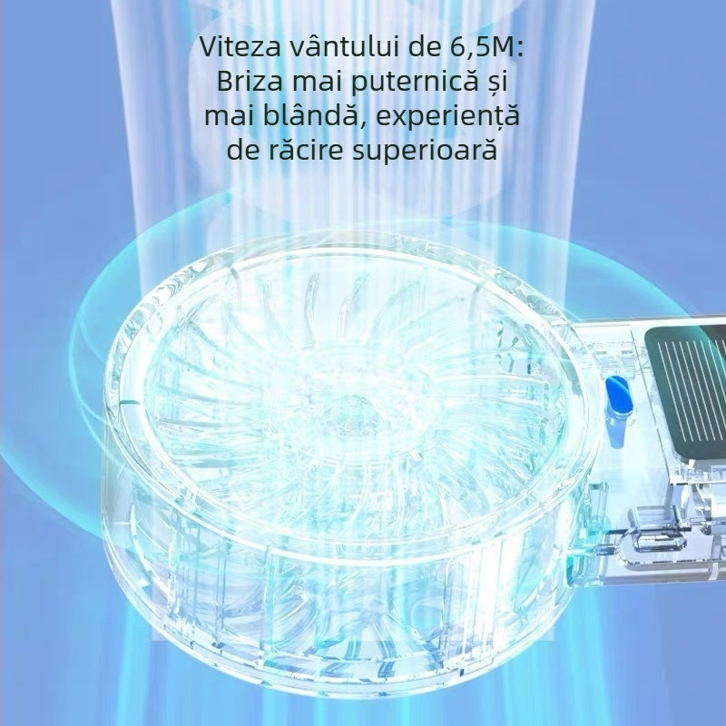 Mros ventilator de mână USB, turbină de înaltă viteză, baterie încorporată 1000–1200 mAh, 5 trepte de viteză, motor fără perii, funcționare silențioasă